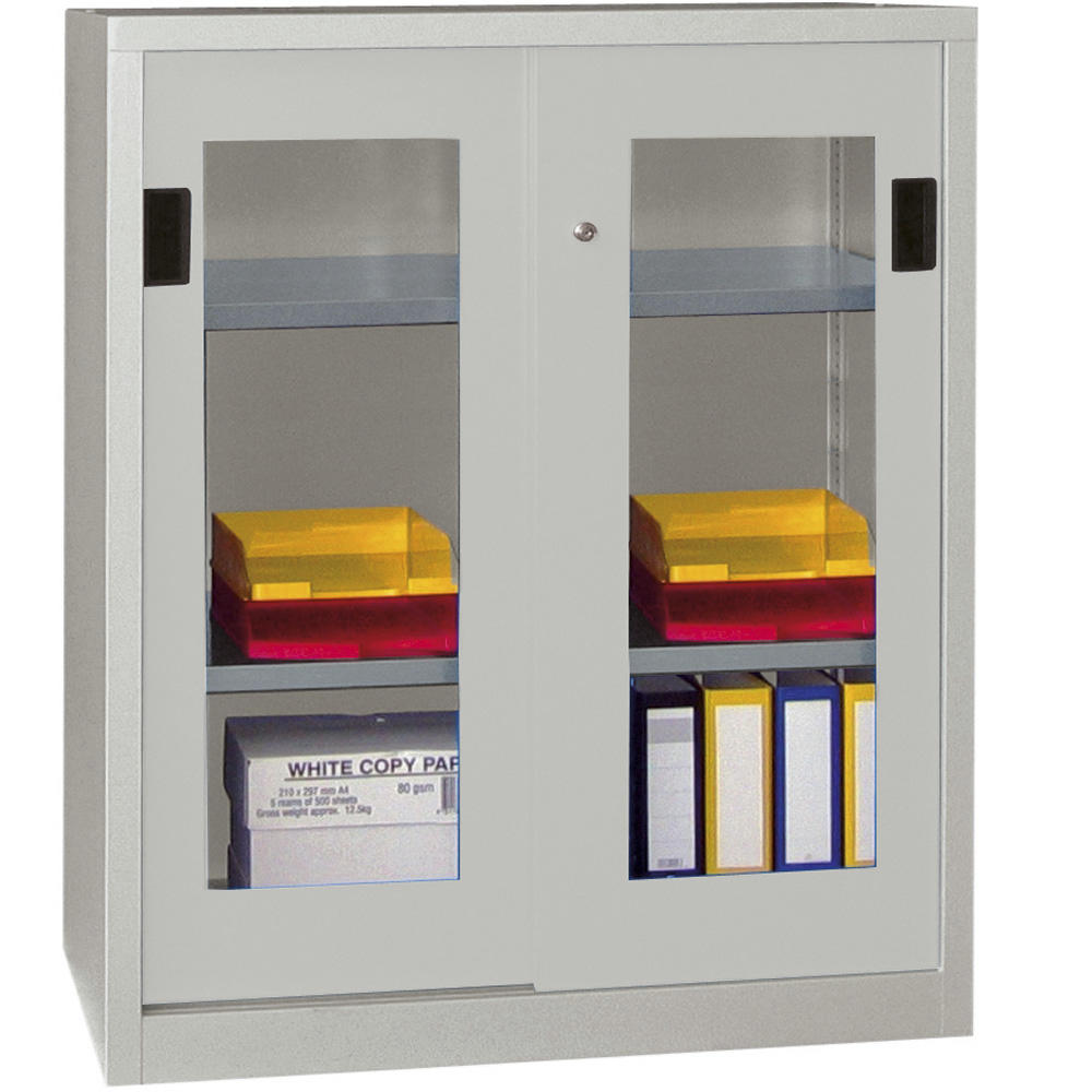 Schiebetüren-Stahlschrank SYSTEM FLEX | Lichtgrau RAL 7035 | 1000 | 400 | mit Acrylglastüren