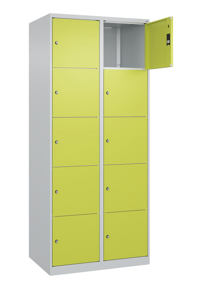 Schließfachschrank CLASSIC PLUS, bodenstehend | Clowngrün RAL 1108060 | Bodenstehend | Lichtgrau RAL 7035 | 400 | 2 | 10