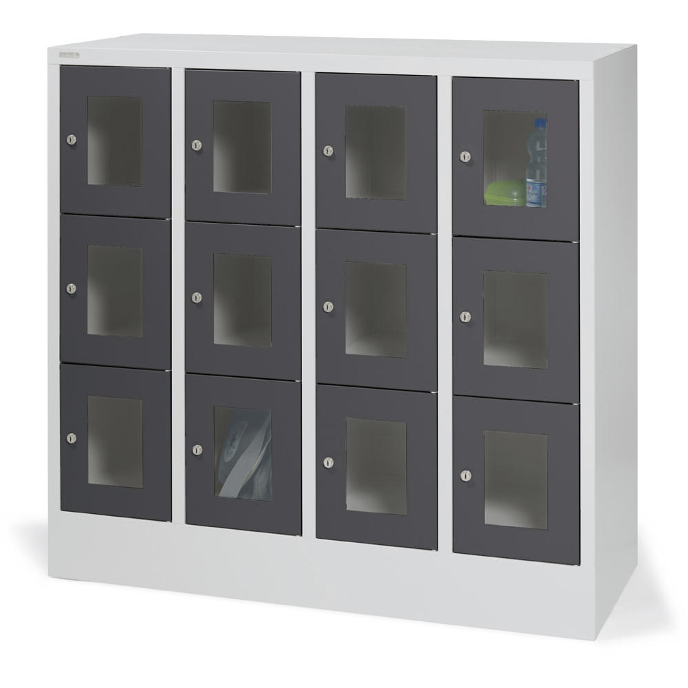 Schließfachschrank CLASSIC mit Sichtfenstertüren | Anthrazitgrau RAL 7016 | 300 | 4 | 12