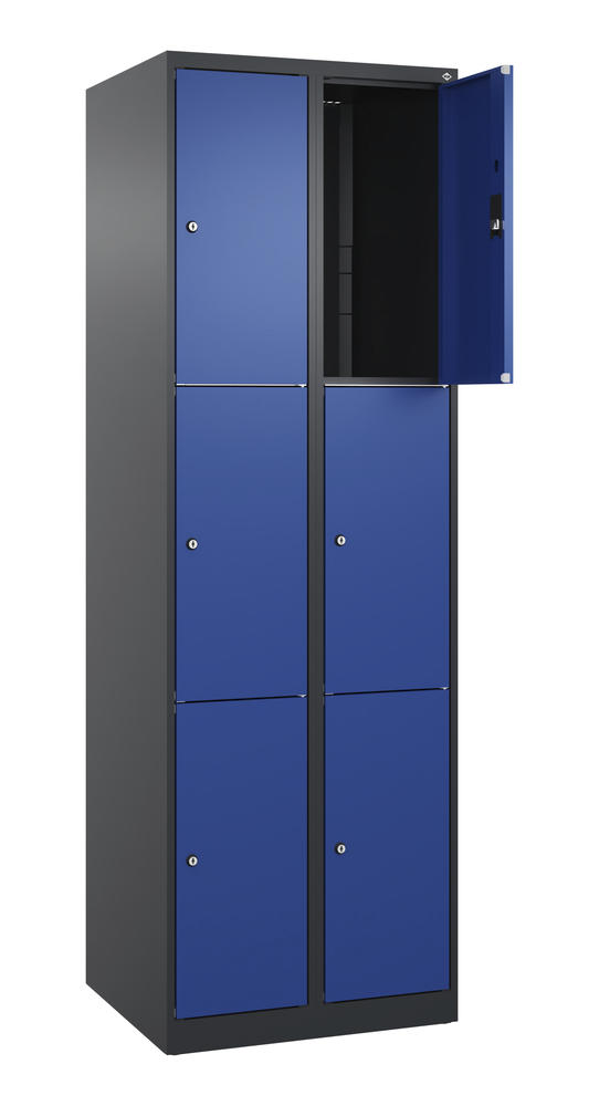 Schließfachschrank CLASSIC PLUS, bodenstehend | Enzianblau RAL 5010 | Bodenstehend | Schwarzgrau RAL 7021 | 300 | 2 | 6