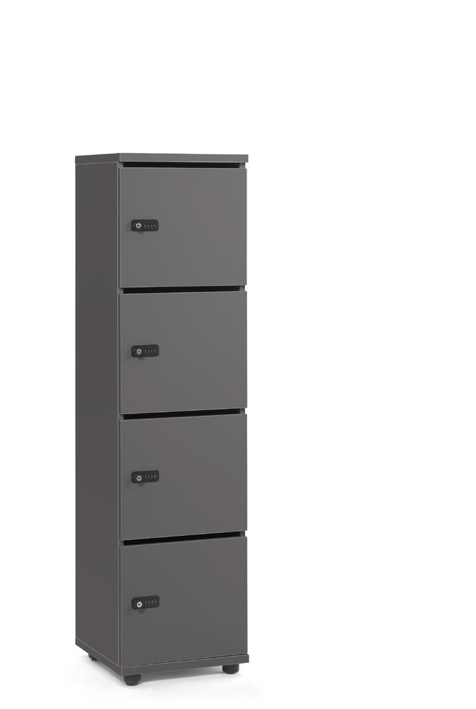 Schließfachschrank OFFICE-LINE mit 4 Fächern | Anthrazit | mit Posteinwurf | Anthrazit | Mechanisches Zahlen-Kombinationsschloss