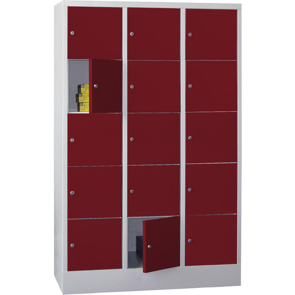 Schließfachschrank CLASSIC mit glatten Türen | Rubinrot RAL 3003 | 400 | 3 | 15