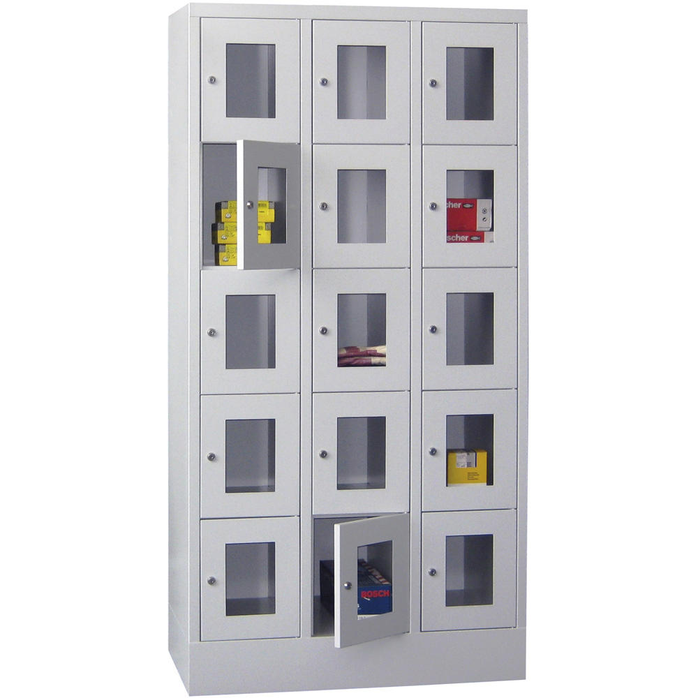 Schließfachschrank CLASSIC mit Sichtfenstertüren | Lichtgrau RAL 7035 | 300 | 3 | 15
