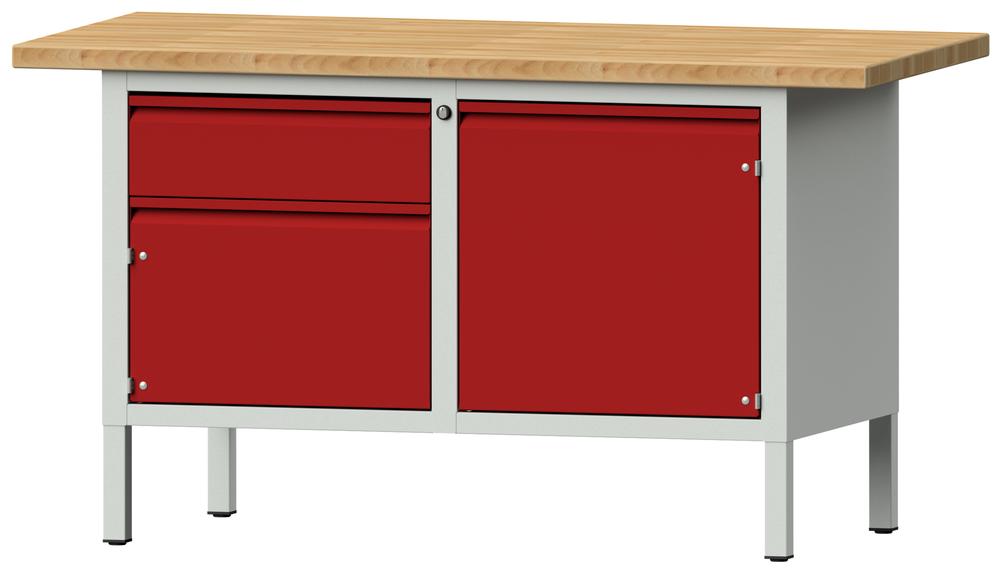 Werkbank SERIE ALLROUND | Karminrot RAL 3002 | Buche-Massiv-Arbeitsplatte