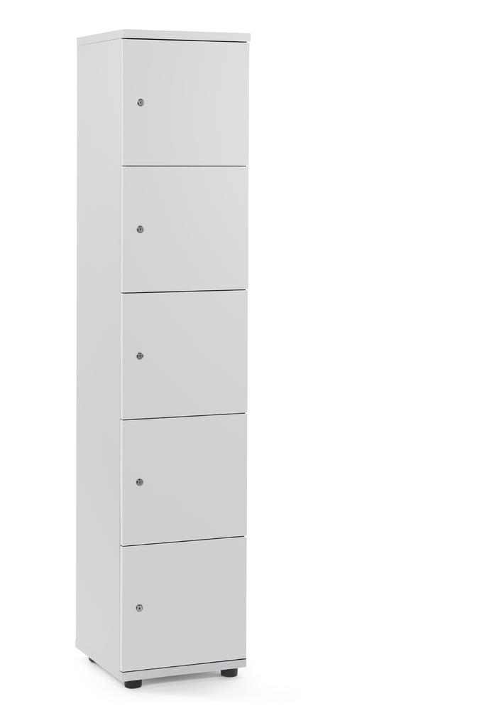 Schließfachschrank OFFICE-LINE mit 5 Fächern | Lichtgrau | ohne Posteinwurf | Lichtgrau | Zylinderschloss mit Wechselzylinder