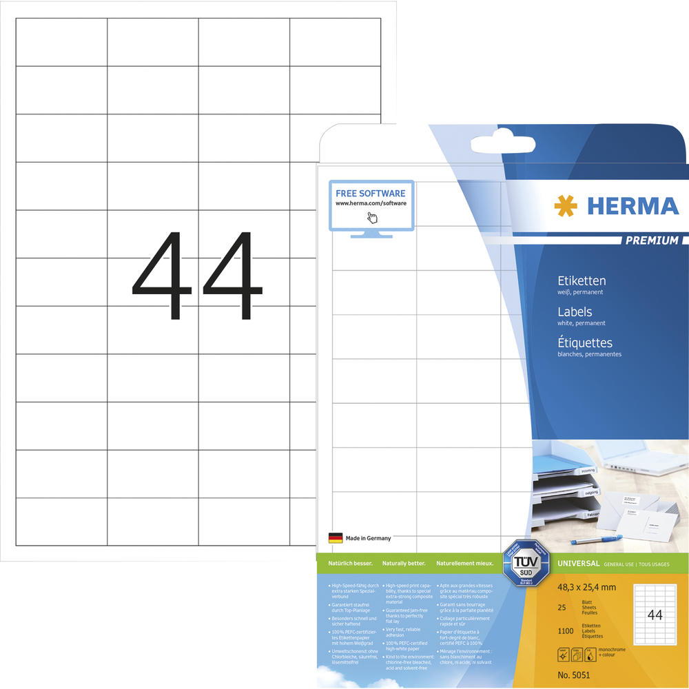 HERMA Etikett PREMIUM 5051 48,3x25,4mm weiß 1.100