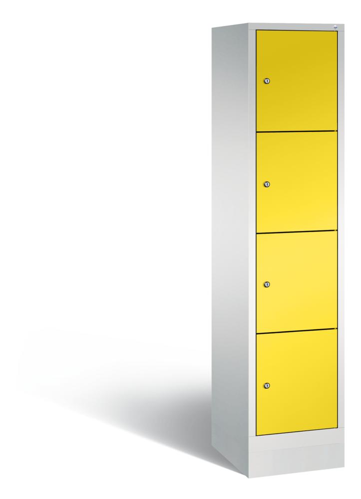 Schließfachschrank mit Ladefunktion, 4 Fächer | Verkehrsgelb RAL 1023 | Zylinderschloss | 4
