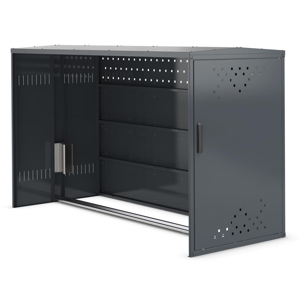 Fahrradgarage Bike Box | Anthrazitgrau RAL 7016 | Anbaueinheit mit 1 Seitenwand rechts | Giebeldach/Spitzdach