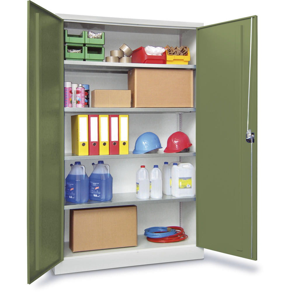 Material-Stahlschrank | Resedagrün RAL 6011 | 1200 | 500 | Lichtgrau RAL 7035