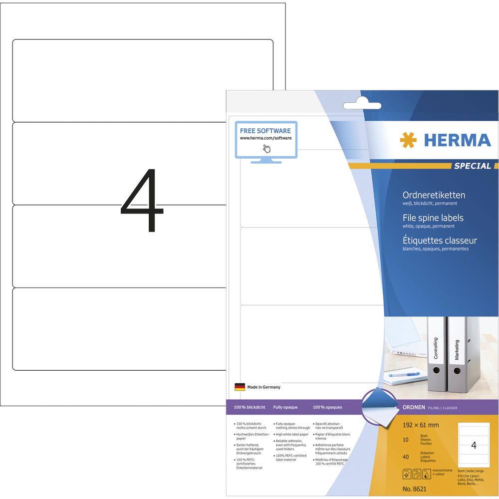 HERMA Ordneretikett 8621 192x61mm weiß 40