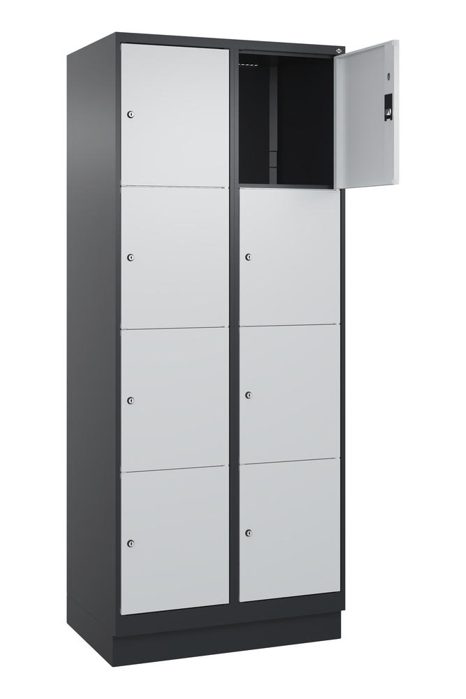 Schließfachschrank CLASSIC PLUS, mit Sockel | Lichtgrau RAL 7035 | mit Sockel | Schwarzgrau RAL 7021 | 400 | 2 | 8