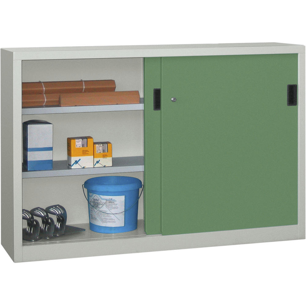 Schiebetüren-Stahlschrank SYSTEM FLEX | Resedagrün RAL 6011 | 2000 | 400 | mit Stahltüren