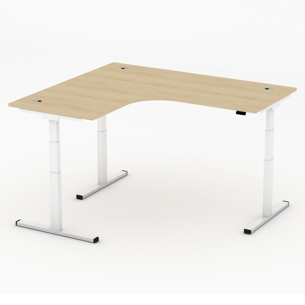 Höhenverstellbarer Eckschreibtisch MULTI MODUL-PRO | Buchedekor | Weiß | Eckschreibtisch linksseitig