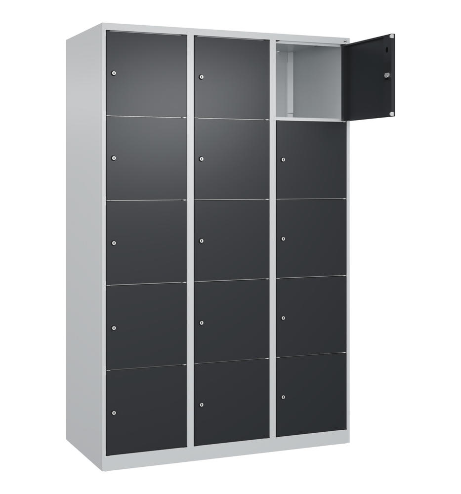 Schließfachschrank CLASSIC PLUS, bodenstehend | Schwarzgrau RAL 7021 | Bodenstehend | Lichtgrau RAL 7035 | 400 | 3 | 15