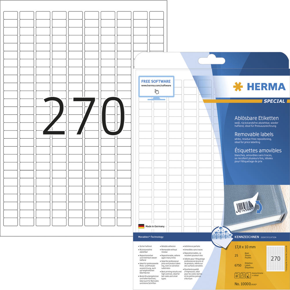 HERMA Haftetikett 10000 17,8x10mm weiß 6.750