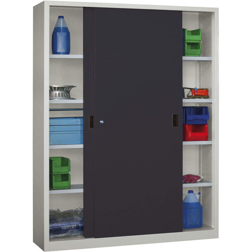 Schiebetüren-Stahlschrank SYSTEM FLEX | Anthrazitgrau RAL 7016 | 1500 | 500 | mit Stahltüren