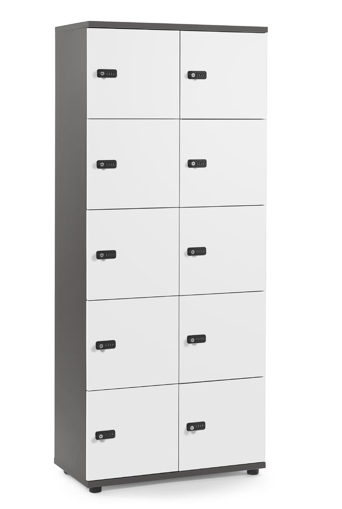 Schließfachschrank OFFICE-LINE mit 10 Fächern | Weiß | ohne Posteinwurf | Anthrazit | Mechanisches Zahlen-Kombinationsschloss