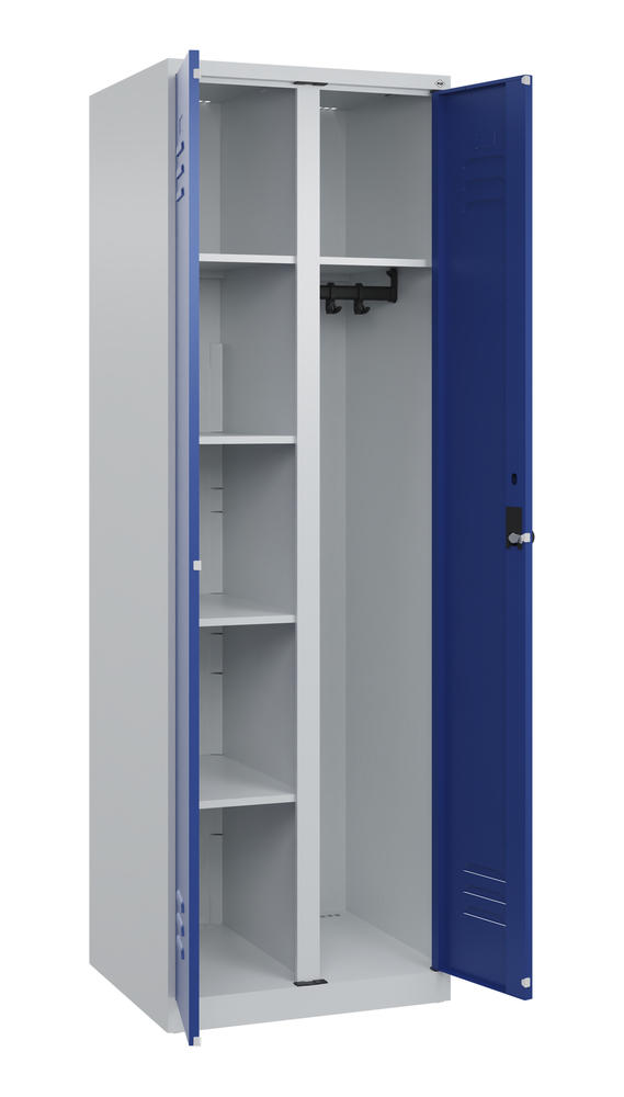 Kleider- u. Wäscheschrank, bodenstehend | Enzianblau RAL 5010 | Bodenstehend | Lichtgrau RAL 7035 | 300