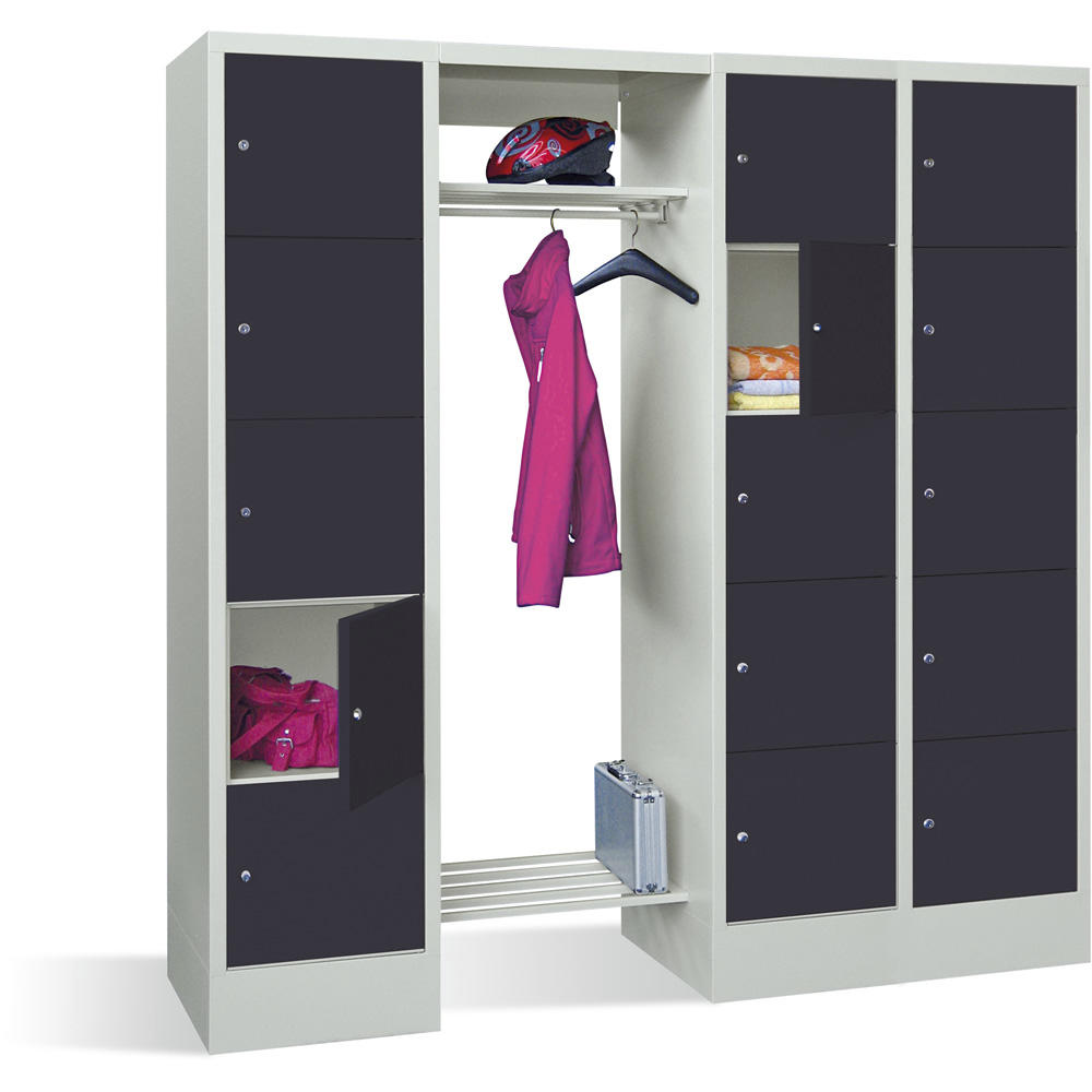 Garderobe mit Schließfachschränken BASIC | Anthrazitgrau RAL 7016 | 400 | 2 | 15