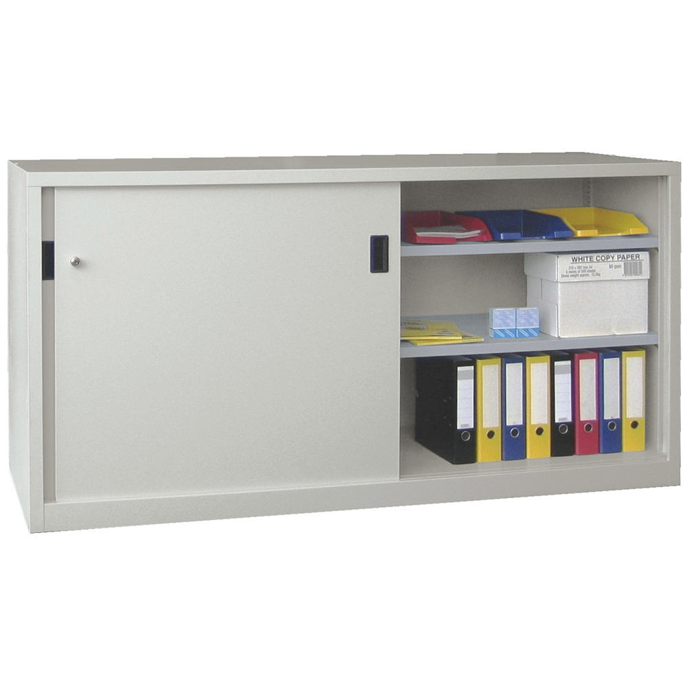 Schiebetüren-Stahlschrank SYSTEM FLEX | Lichtgrau RAL 7035 | 2000 | 600 | mit Stahltüren