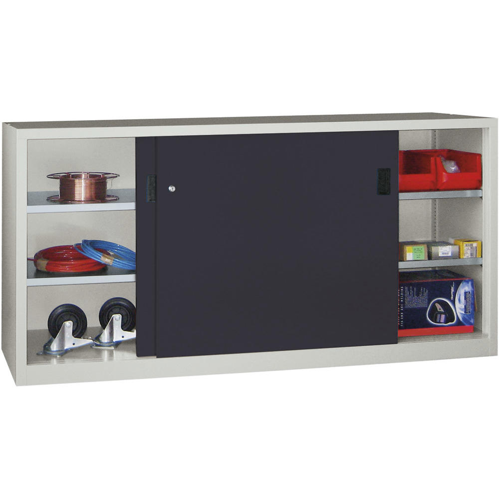 Schiebetüren-Stahlschrank SYSTEM FLEX | Anthrazitgrau RAL 7016 | 2000 | 400 | mit Stahltüren