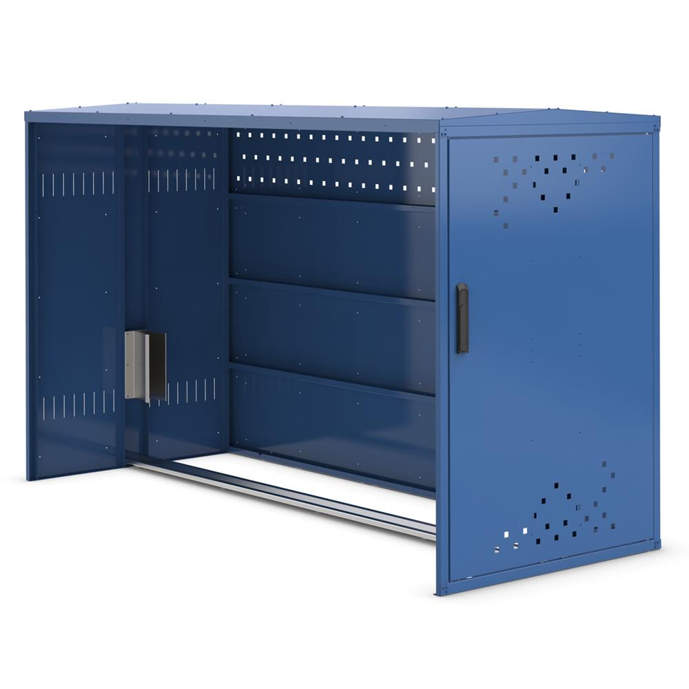 Fahrradgarage Bike Box | Enzianblau RAL 5010 | Anbaueinheit mit 1 Seitenwand rechts | Giebeldach/Spitzdach
