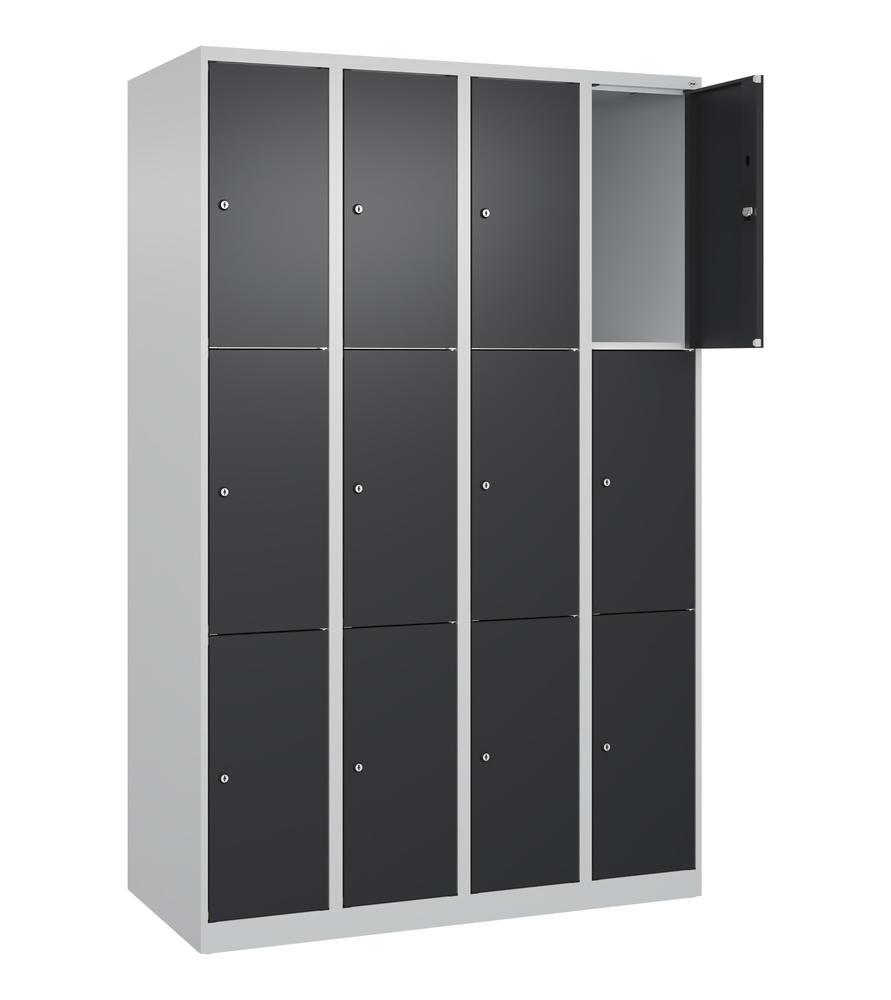 Schließfachschrank CLASSIC PLUS, bodenstehend | Schwarzgrau RAL 7021 | Bodenstehend | Lichtgrau RAL 7035 | 300 | 4 | 12