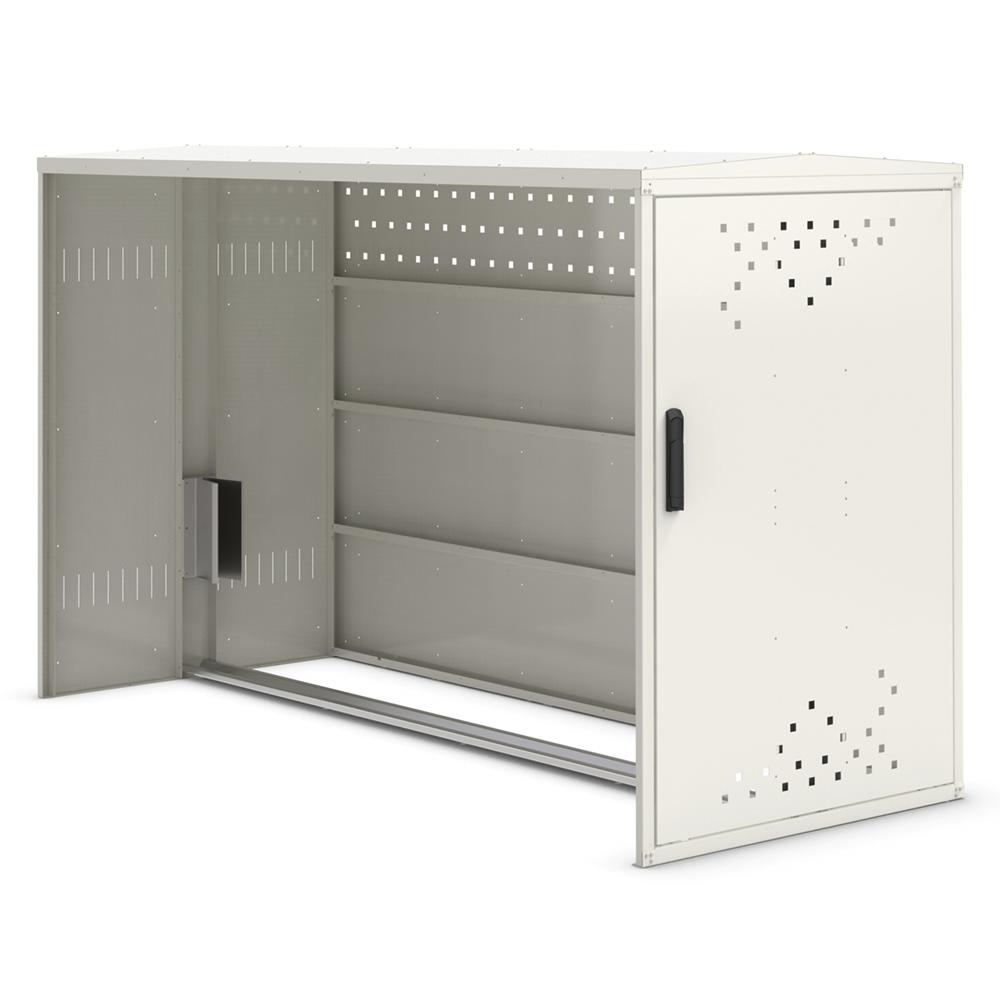 Fahrradgarage Bike Box | Grauweiß RAL 9002 | Anbaueinheit mit 1 Seitenwand rechts | Giebeldach/Spitzdach