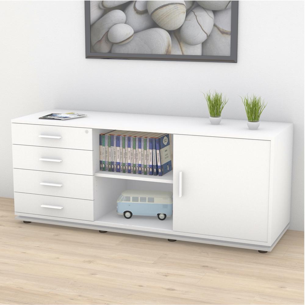 Sideboard KOMBI MODUL | Weiß | Schubkästen-Regal-Schiebetür