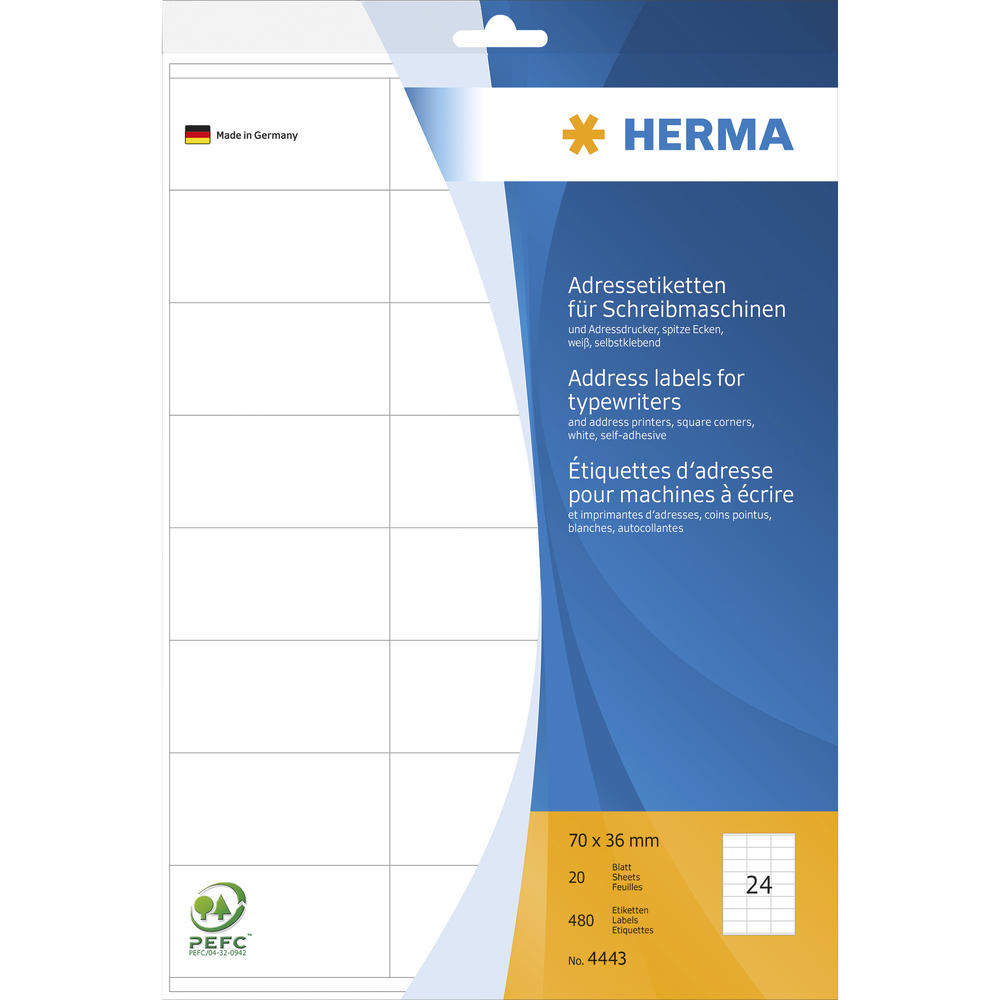 HERMA Etikett 4443 für Adressen 70x36mm weiß 480