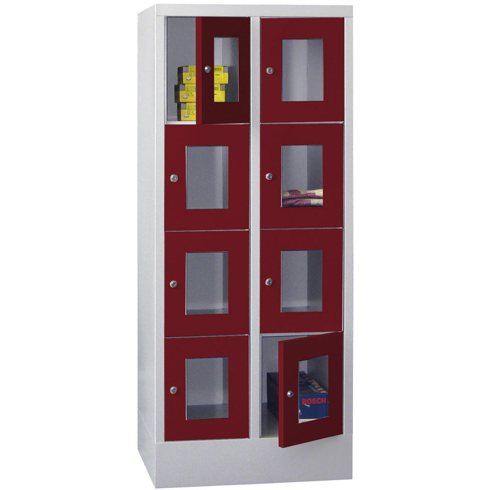 Schließfachschrank CLASSIC mit Sichtfenstertüren | Rubinrot RAL 3003 | 300 | 2 | 8