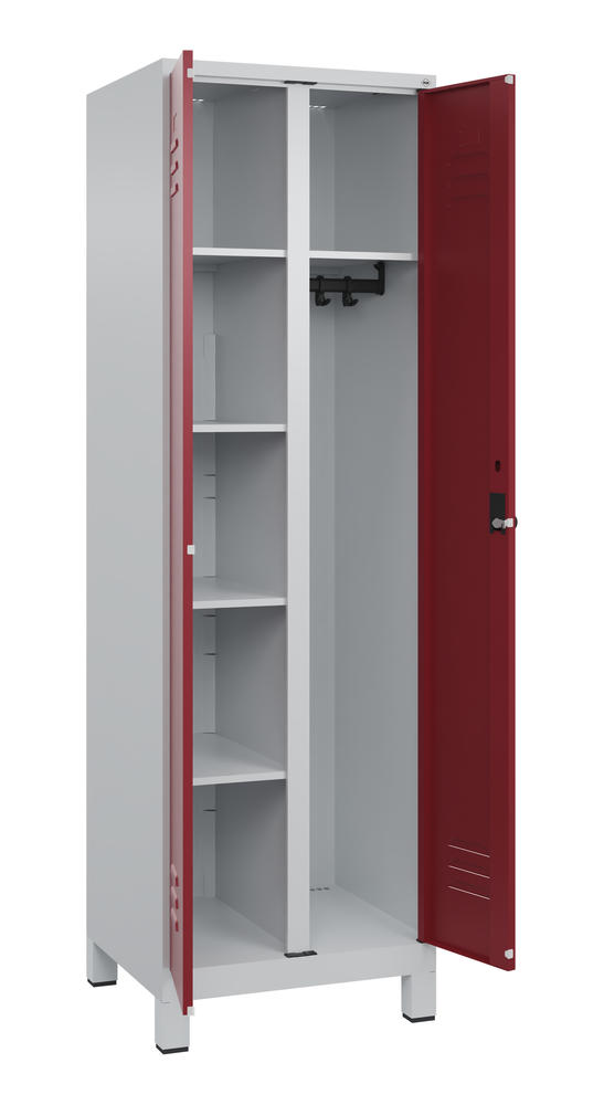 Kleider- u. Wäscheschrank, mit Füßen | Rubinrot RAL 3003 | mit Füßen | Lichtgrau RAL 7035 | 300