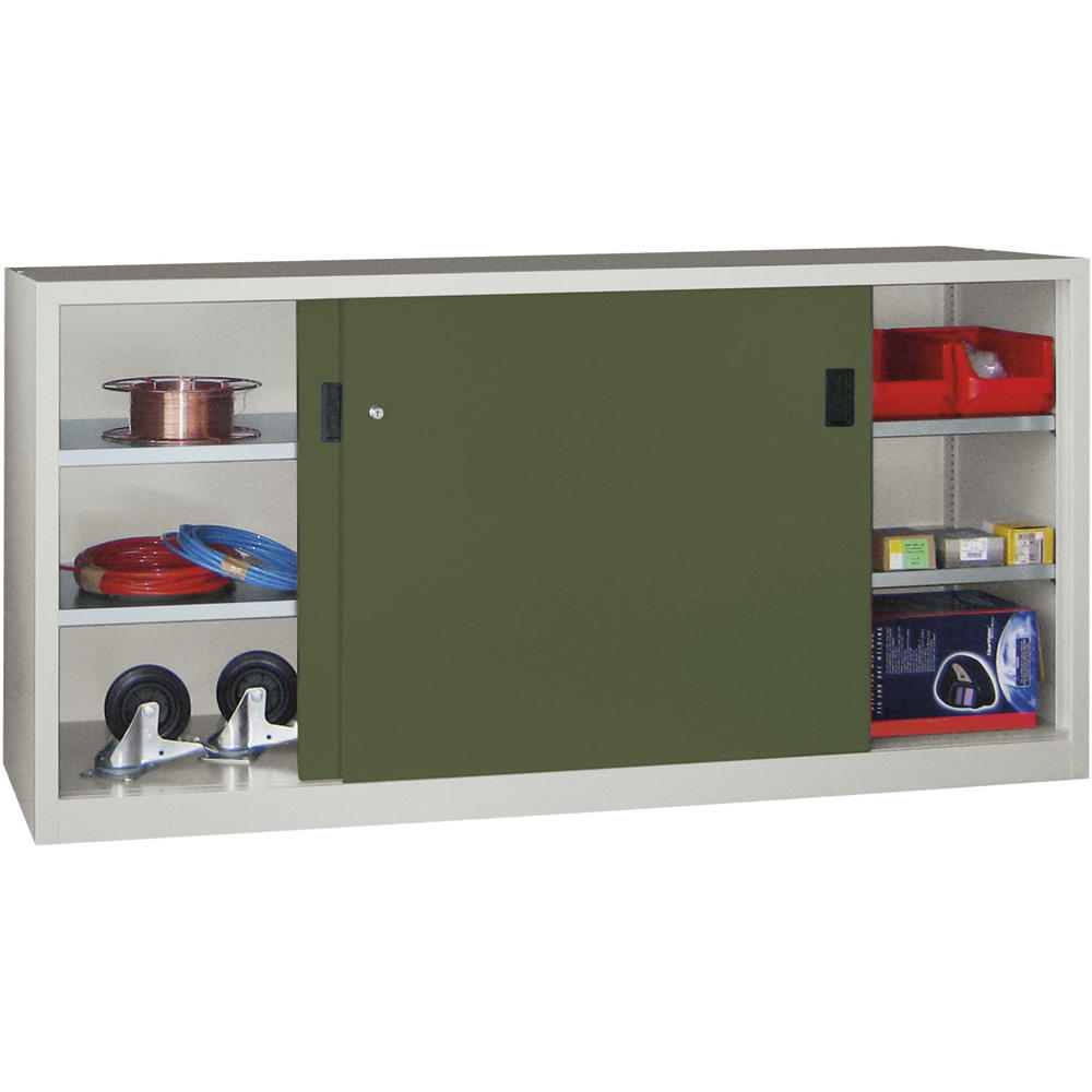 Schiebetüren-Stahlschrank SYSTEM FLEX | Resedagrün RAL 6011 | 2000 | 400 | mit Stahltüren