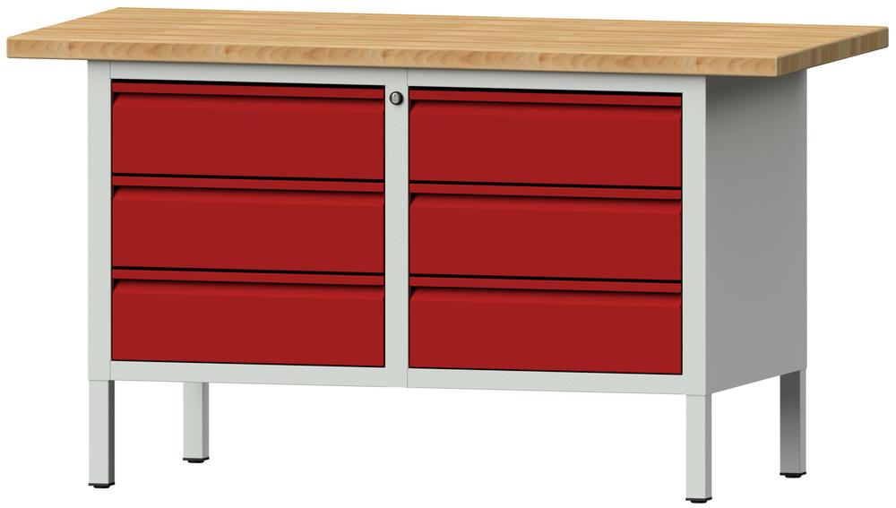 Werkbank SERIE ALLROUND | Karminrot RAL 3002 | Buche-Massiv-Arbeitsplatte