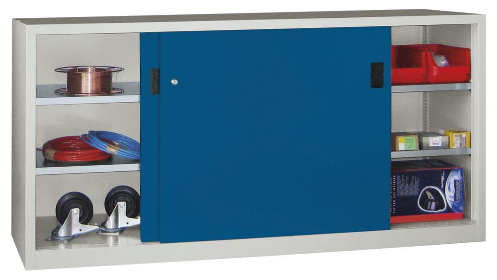 Schiebetüren-Stahlschrank SYSTEM FLEX | Enzianblau RAL 5010 | 2000 | 400 | mit Stahltüren
