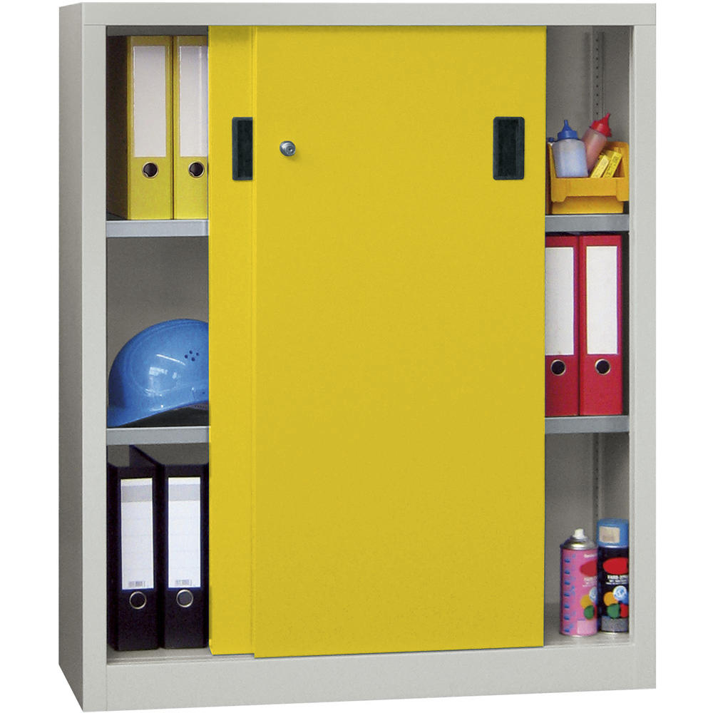 Schiebetüren-Stahlschrank SYSTEM FLEX | Zinkgelb RAL 1018 | 1000 | 400 | mit Stahltüren
