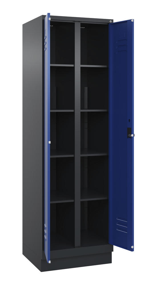 Material- und Lagerschrank, mit Sockel | Enzianblau RAL 5010 | mit Sockel | Schwarzgrau RAL 7021 | 300