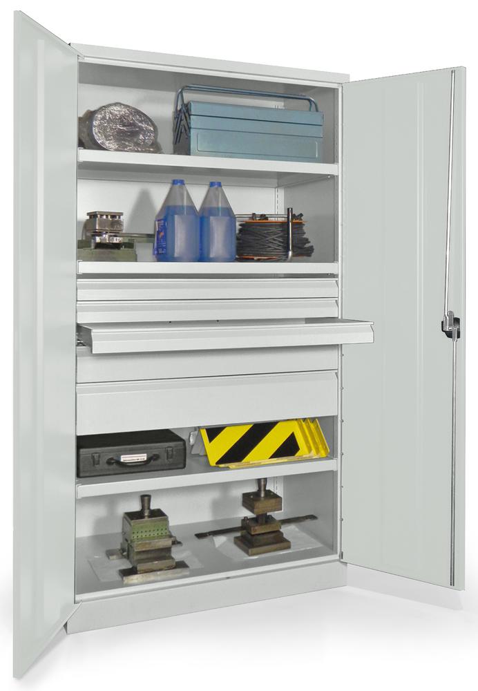 Schwerlastschrank ohne Mitteltrennwand | Lichtgrau RAL 7035 | 1040 | 5 Schubladen: 3xH75, 1xH125, 1xH175 mm