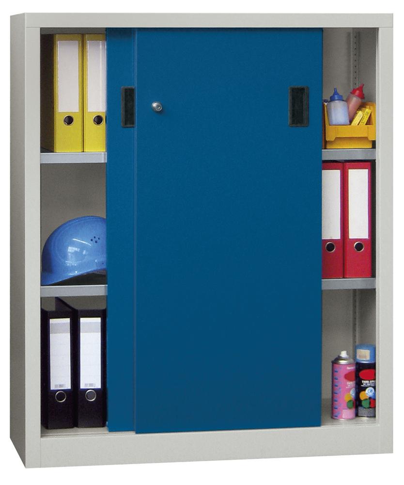Schiebetüren-Stahlschrank SYSTEM FLEX | Enzianblau RAL 5010 | 1000 | 400 | mit Stahltüren