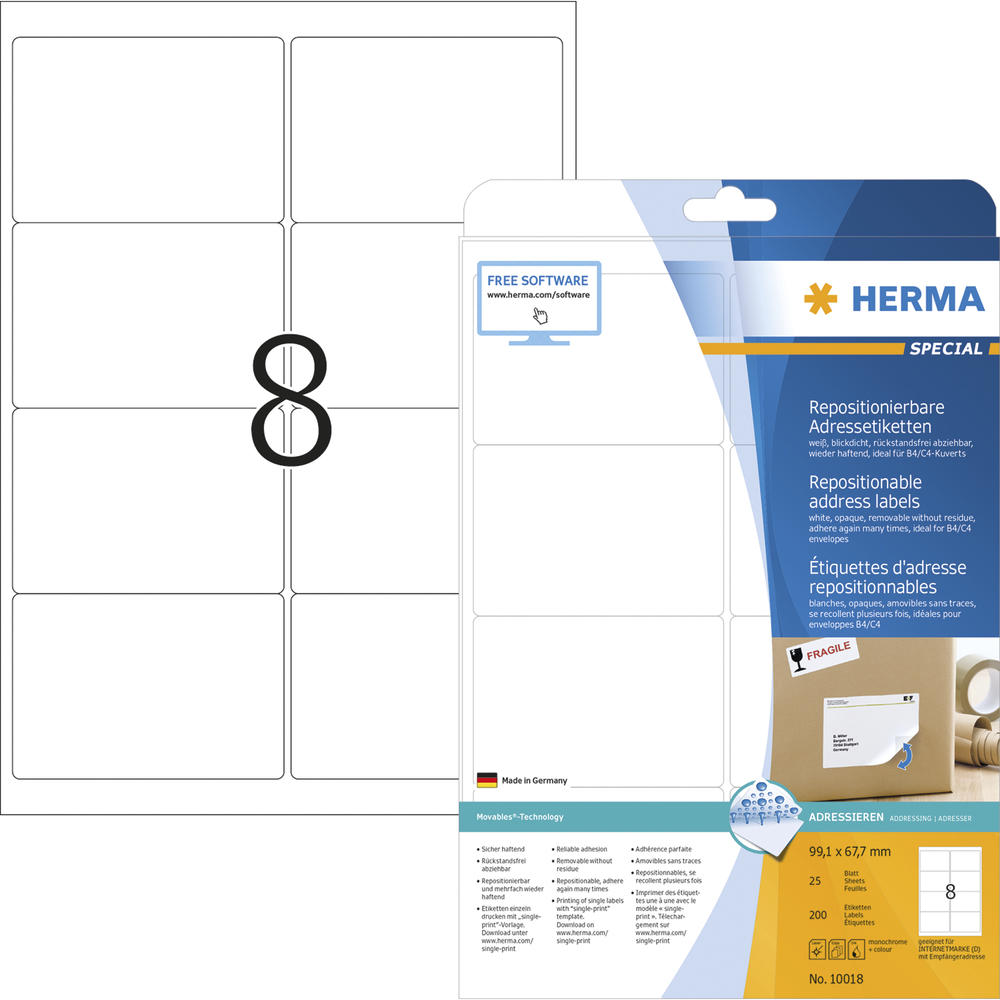 HERMA Etikett Movabels 10018 99,1x67,7mm weiß 200