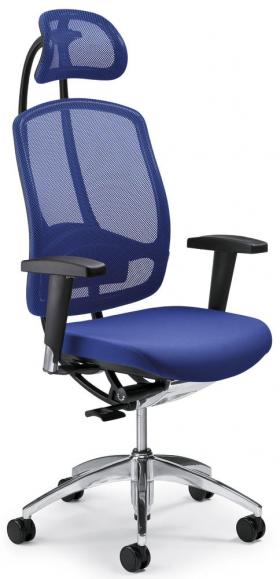 Bürostuhl MATTEGO mit Armlehnen Blau/Blau | verstellbare Armlehnen | Aluminium poliert | mit Kopfstütze