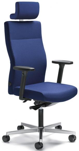 Bürostuhl winSIT mit Kopfstütze Blau | mit Gewichtsautomatik | Sitztiefenverstellung | Alusilber | mit Kopfstütze