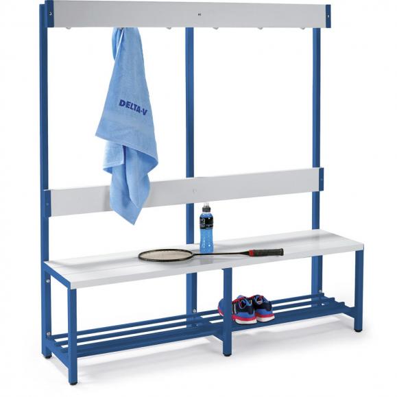 Einseitige Garderoben-Sitzbank, mit Schuhrost Enzianblau RAL 5010 | 1500 | einseitige Garderobenbank | mit Schuhrost