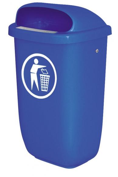 Abfallbehälter mit Regendach, nach DIN 30713 Blau | Behälter zur Wand-/Rohrbefestigung
