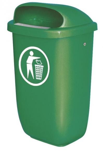 Abfallbehälter mit Regendach, nach DIN 30713 Grün | Behälter zur Wand-/Rohrbefestigung