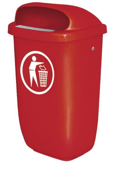 Abfallbehälter mit Regendach, nach DIN 30713 Rot | Behälter zur Wand-/Rohrbefestigung