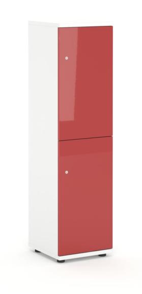 Schließfachschrank OFFICE-LINE, 4 Fächer, 2 Türen Rot | ohne Posteinwurf | Hochglanz | Weiß | Zylinderschloss mit Wechselzylinder