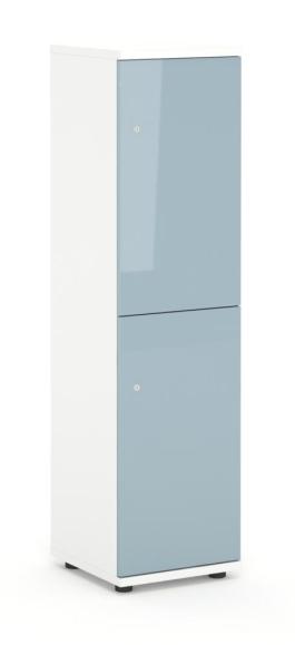 Schließfachschrank OFFICE-LINE, 4 Fächer, 2 Türen Hellblau | ohne Posteinwurf | Hochglanz | Weiß | Zylinderschloss mit Wechselzylinder