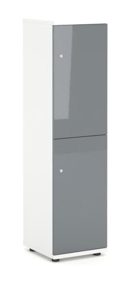 Schließfachschrank OFFICE-LINE, 4 Fächer, 2 Türen Grau | ohne Posteinwurf | Hochglanz | Weiß | Zylinderschloss mit Wechselzylinder