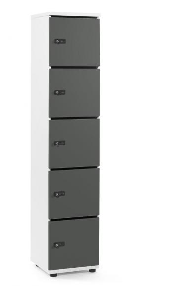 Schließfachschrank OFFICE-LINE mit 5 Fächern Grau | mit Posteinwurf | Hochglanz | Weiß | Mechanisches Zahlen-Kombinationsschloss